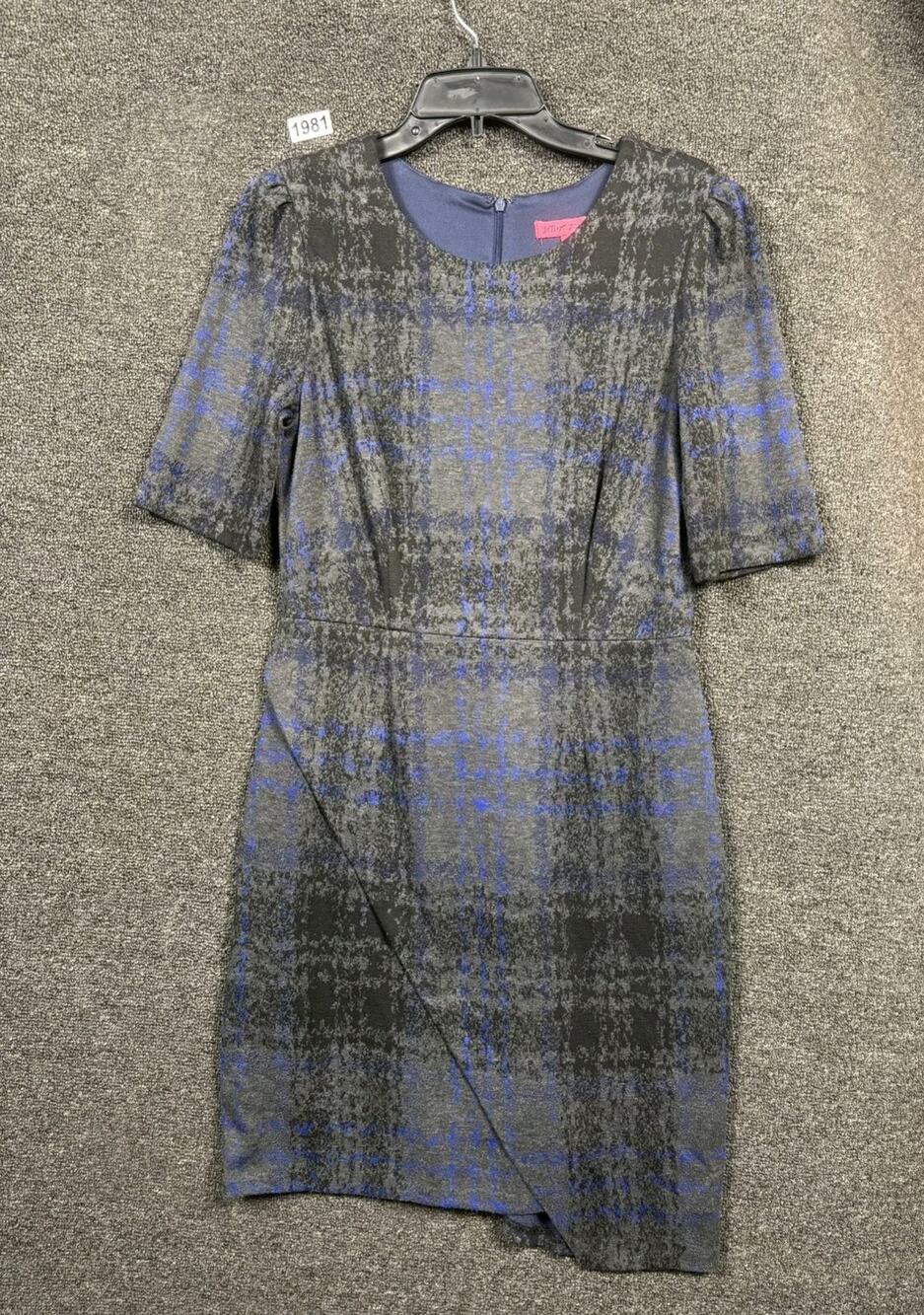 Betsey Johnson Sheath Dress Womens Size 8 Blue & Grey Asymmetric Knee Length Hem